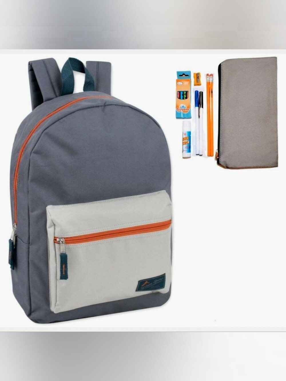 Kids Two-Tone Grey Casual Backpack with Front Pocket & FREE Pencil Case - Picture 1 of 1
